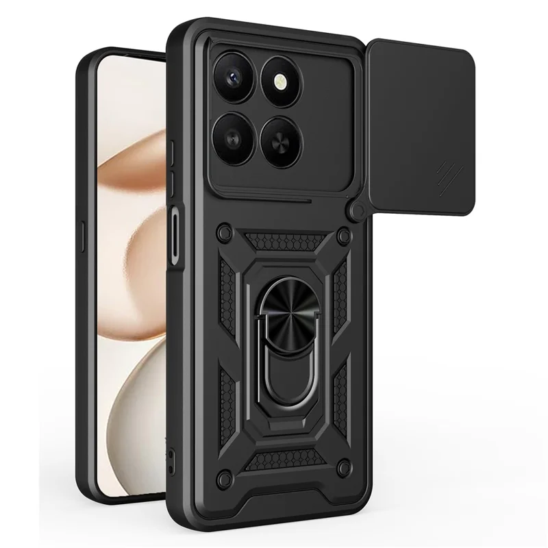 AMORUS Phone Case For Honor 400 Smart 5G  /  4G  /  X7d 4G  /  5G Kickstand PC + TPU Cover with Camera Lens Slider - Black