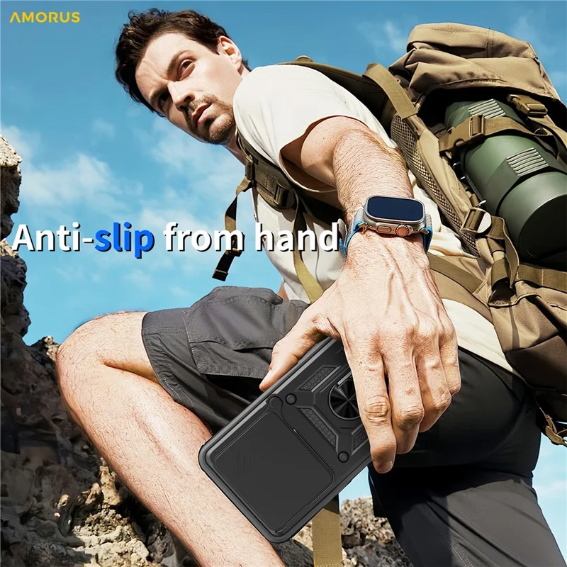 AMORUS Phone Case For Honor 400 Smart 5G  /  4G  /  X7d 4G  /  5G Kickstand PC + TPU Cover with Camera Lens Slider - Black