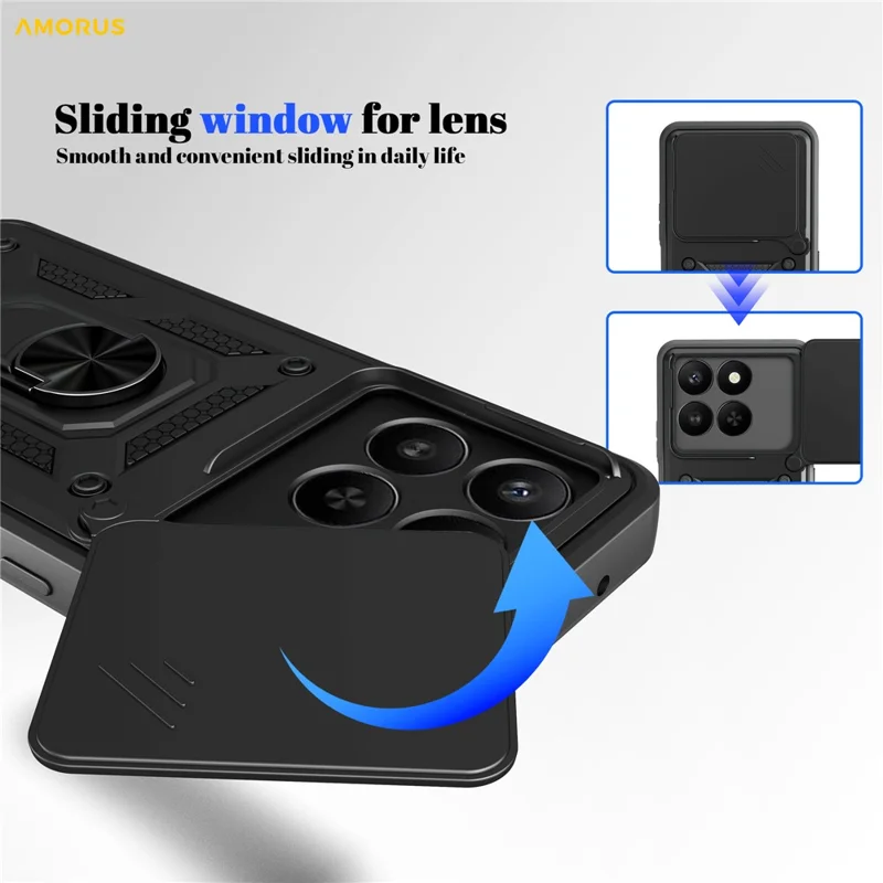 AMORUS Phone Case For Honor 400 Smart 5G  /  4G  /  X7d 4G  /  5G Kickstand PC + TPU Cover with Camera Lens Slider - Black