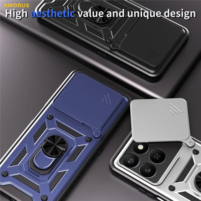 AMORUS Phone Case For Honor 400 Smart 5G  /  4G  /  X7d 4G  /  5G Kickstand PC + TPU Cover with Camera Lens Slider - Black
