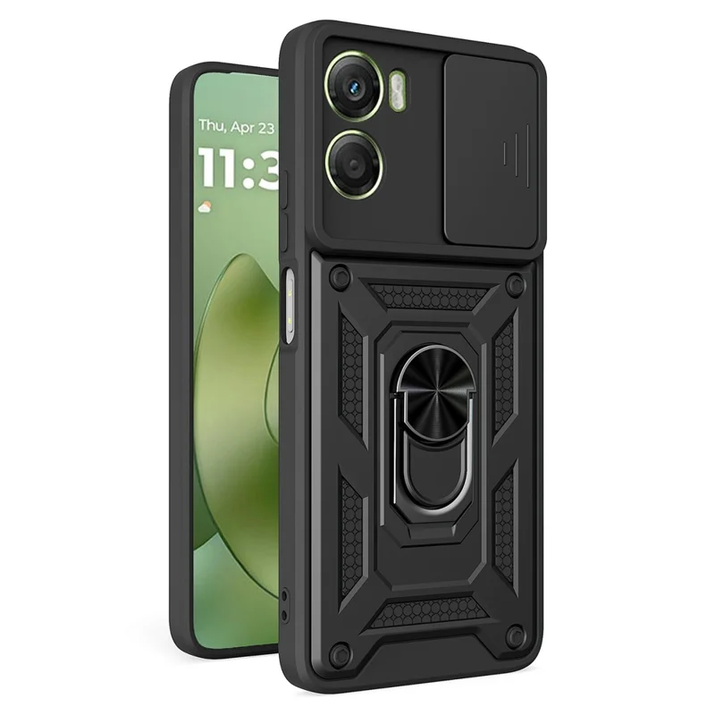 AMORUS For Motorola Moto G06 4G Case Kickstand PC + TPU Phone Cover with Camera Lens Slider - Black