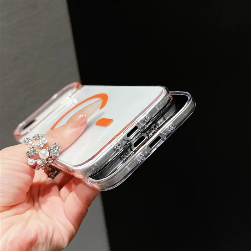 Étui Air iPhone Compatible avec MagSafe Ultra Fin Housse de Protection en PC Transparent - Orange