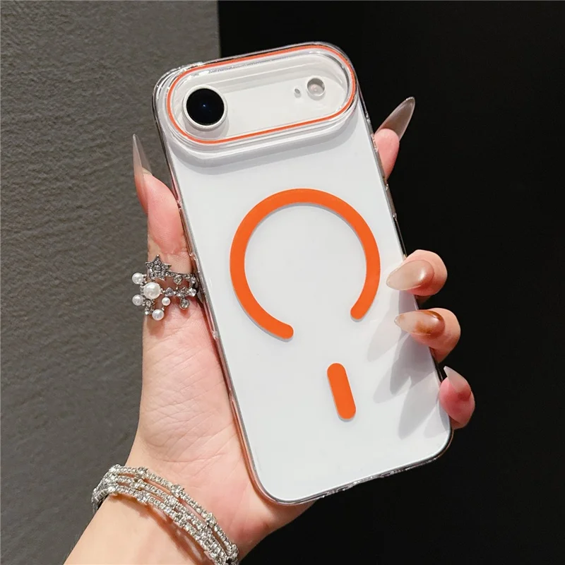 Étui Air iPhone Compatible avec MagSafe Ultra Fin Housse de Protection en PC Transparent - Orange