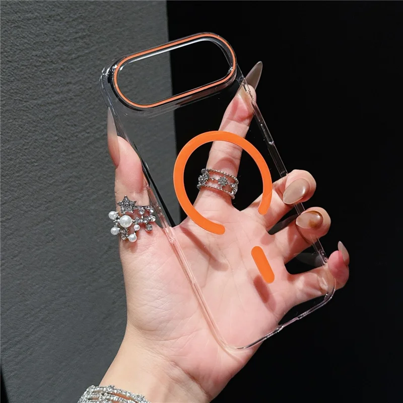 Étui Air iPhone Compatible avec MagSafe Ultra Fin Housse de Protection en PC Transparent - Orange