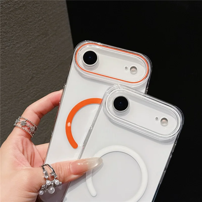 Étui Air iPhone Compatible avec MagSafe Ultra Fin Housse de Protection en PC Transparent - Orange
