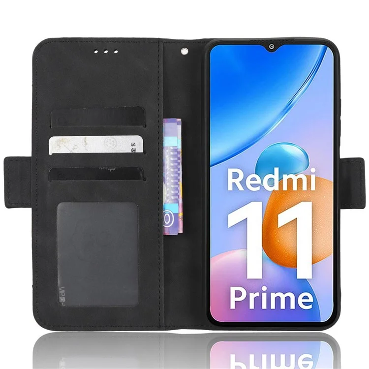 Pour Xiaomi Redmi 11 Prime 4G Slots Multiples Slots pu Leather Dual Magnetic Télat Téléphone Cover Stand Portefeuille Portefeuille - le Noir