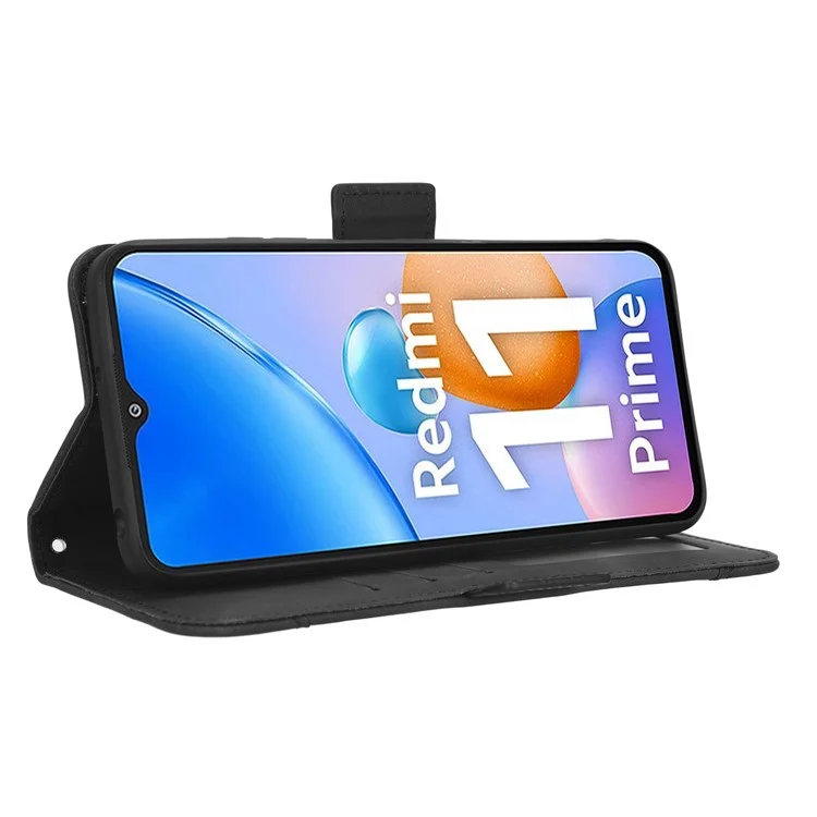 Pour Xiaomi Redmi 11 Prime 4G Slots Multiples Slots pu Leather Dual Magnetic Télat Téléphone Cover Stand Portefeuille Portefeuille - le Noir