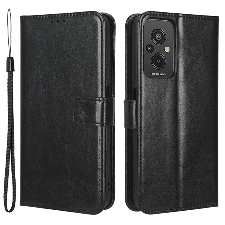 pu en Cuir Putlet Magnétique Étui à Téléphone Pour Xiaomi Redmi 11 Prime 4G, Crazy Horse Texture Stand Couvercle Shell Avec Sangle - le Noir