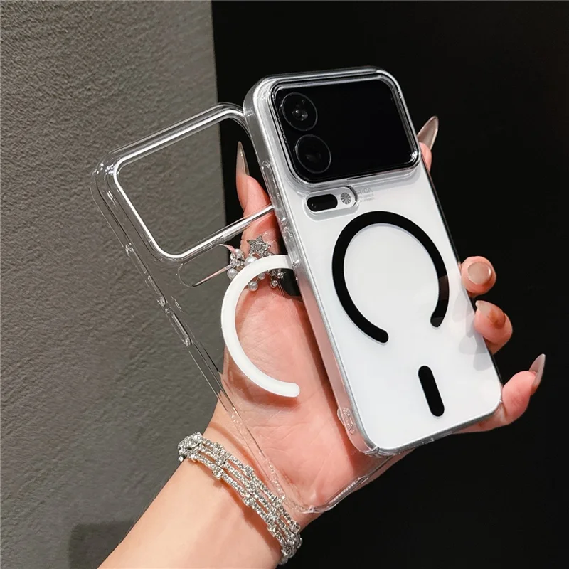 For Xiaomi 17 Pro Max Magnetic Case Ultra Thin Clear PC Phone Back Cover - Black