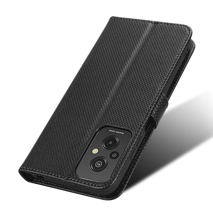 Pour Xiaomi Redmi 11 Prime 4G PU PU Stand Magnétique Couverture de Téléphone de Téléphone Diamont Texture du Pepelle Flip Cover Téléphone Avec Strap - le Noir