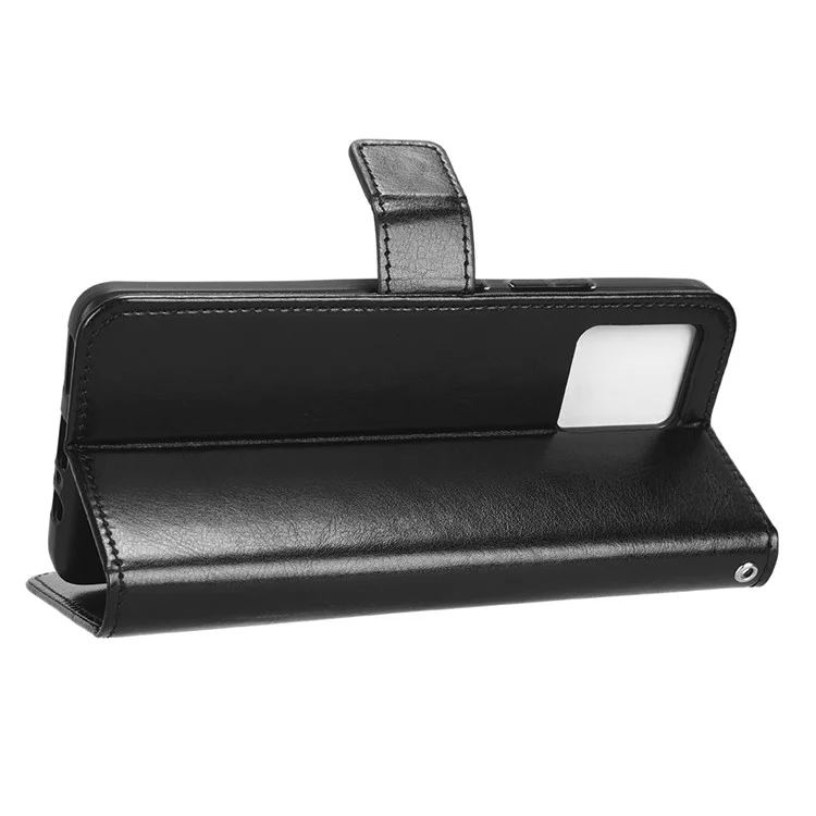 Для Motorola Moto G72 4G Anti-scratch PU Leather Wallet Magnetic Phone Case Flip Stand Feature Crazy Horse Texture Cover with Strap - Black