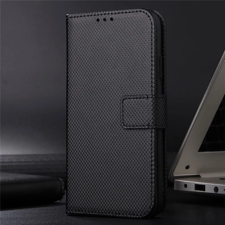 Para Motorola Moto G72 4G Cobertura do telefone celular com fecho magnético Textura de diamante Couro PU Suporte Anti-queda Carteira Flip Phone Cover com Alça - Preto