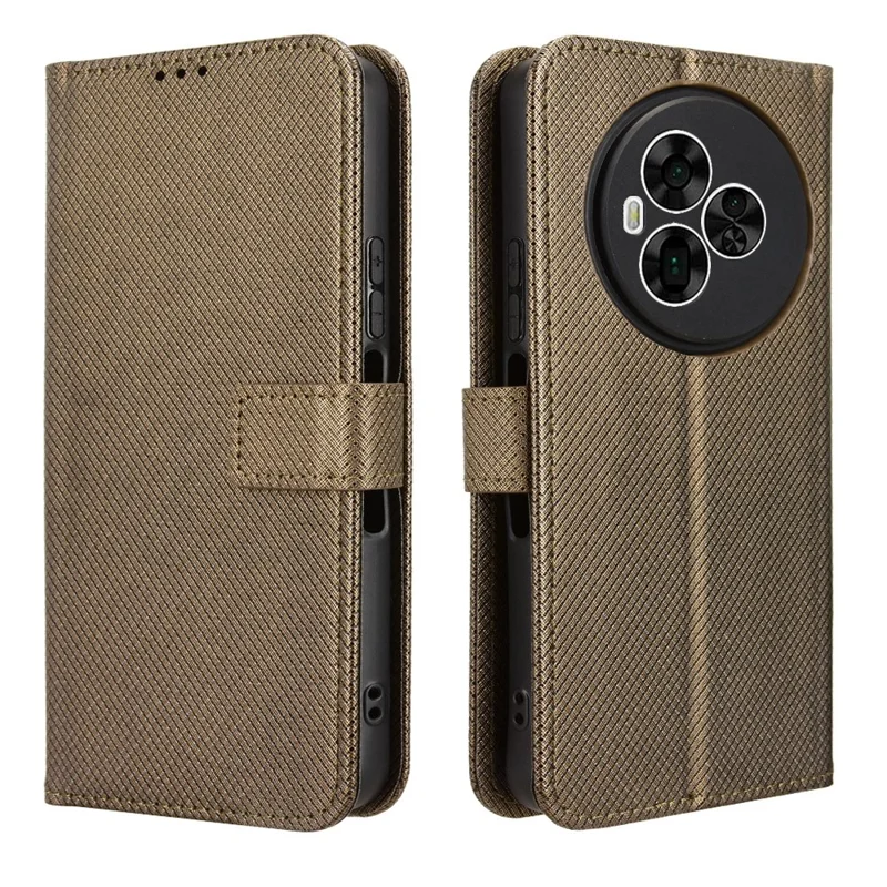 For TCL NxtPaper 60 Ultra 5G Leather Wallet Case with Strap Diamond Texture Phone Cover - Brown