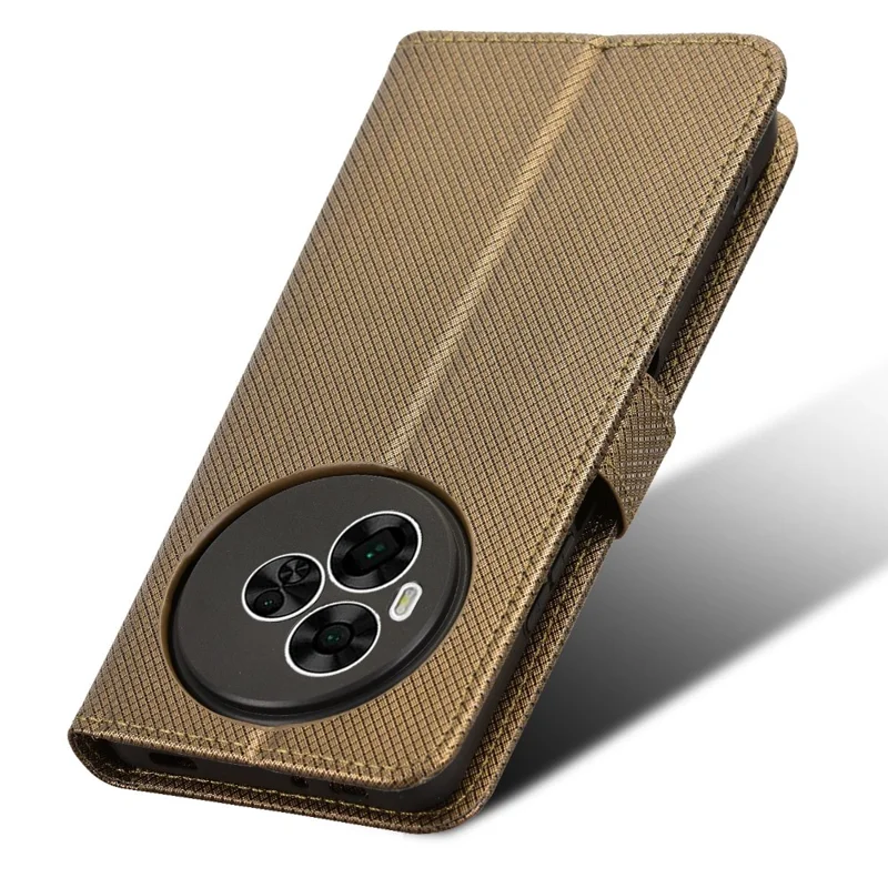 For TCL NxtPaper 60 Ultra 5G Leather Wallet Case with Strap Diamond Texture Phone Cover - Brown