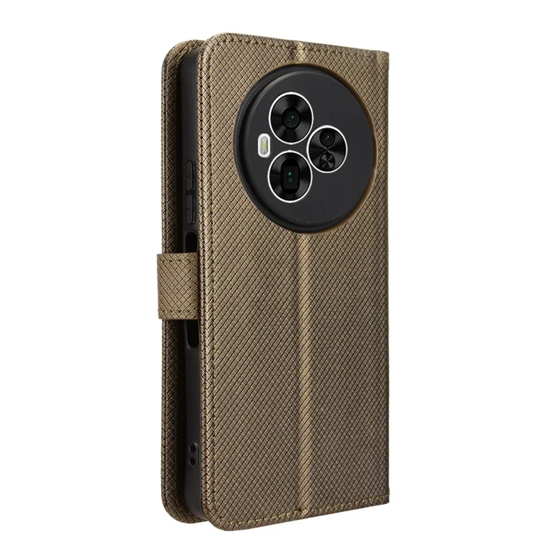 For TCL NxtPaper 60 Ultra 5G Leather Wallet Case with Strap Diamond Texture Phone Cover - Brown