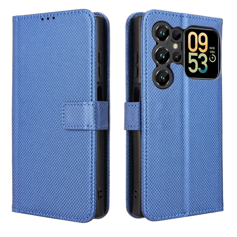 Für Oukitel C62 / C62 Pro Ledertasche mit Riemen Diamant-Textur Handyhülle - Blau