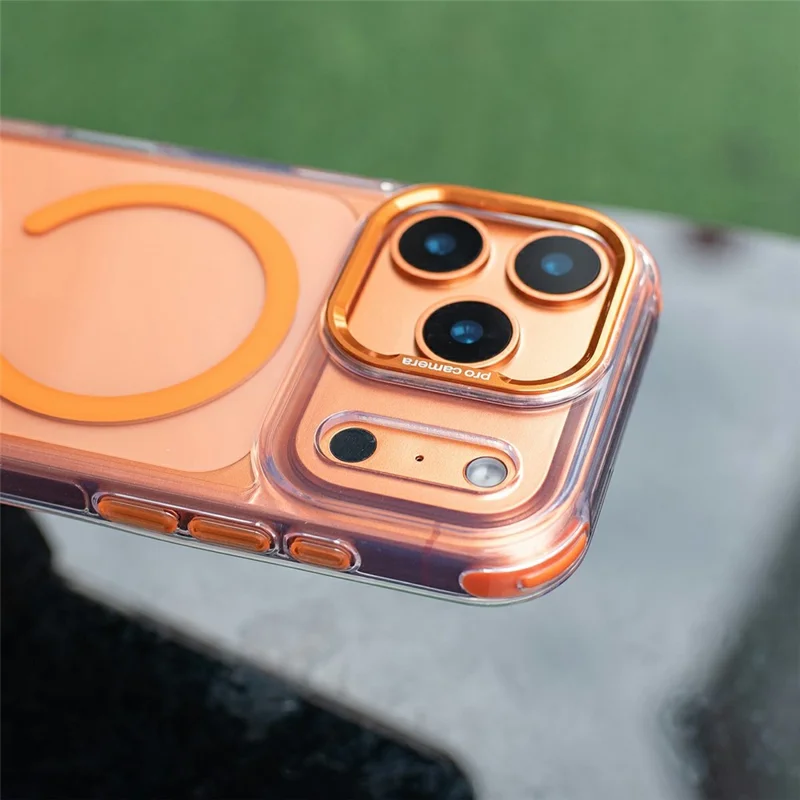 Capa Transparente Compatível com MagSafe para iPhone 17 Pro Max, Capa de Telefone à Prova de Choque com PC+TPU e Cordão Longo - Laranja