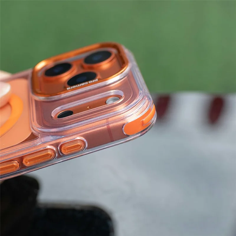 Capa Transparente Compatível com MagSafe para iPhone 17 Pro Max, Capa de Telefone à Prova de Choque com PC+TPU e Cordão Longo - Laranja