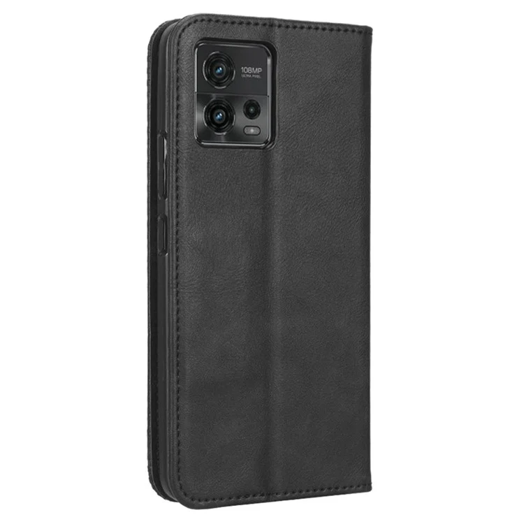 Чехол для телефона Motorola Moto G72 4G с ретро-текстурным тиснением, кожаный бумажник с подставкой, магнитный защитный чехол от падений - черный