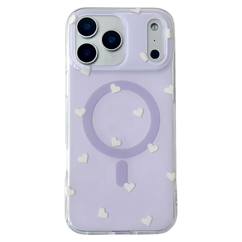 For iPhone 17 Pro Max Case Little Heart Pattern TPU + PC Protective Phone Cover Compatible with MagSafe - Purple
