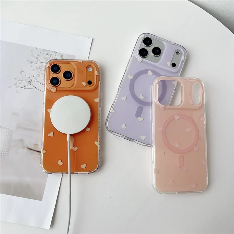 For iPhone 17 Pro Max Case Little Heart Pattern TPU + PC Protective Phone Cover Compatible with MagSafe - Purple
