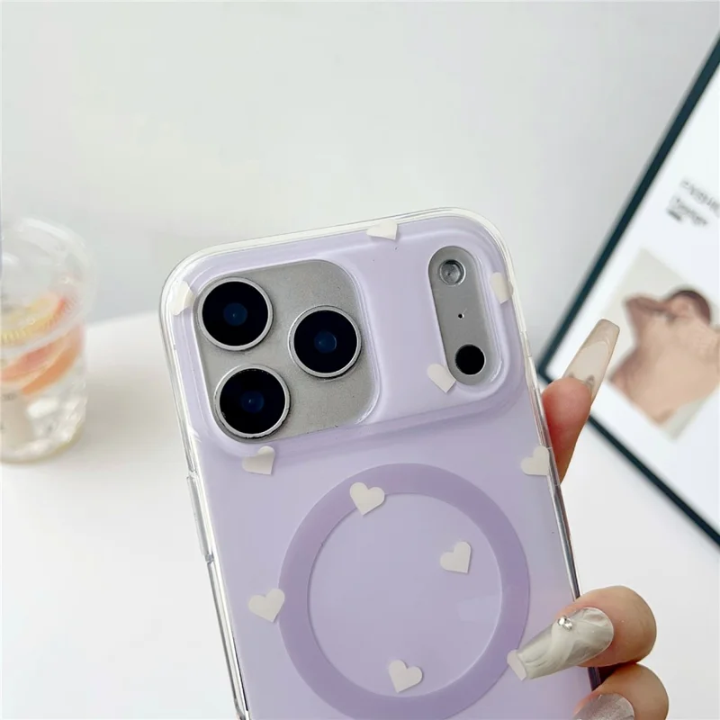 For iPhone 17 Pro Max Case Little Heart Pattern TPU + PC Protective Phone Cover Compatible with MagSafe - Purple