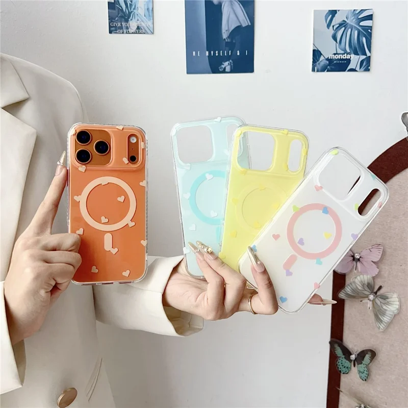 For iPhone 17 Pro Max Case Little Heart Pattern TPU + PC Protective Phone Cover Compatible with MagSafe - Purple