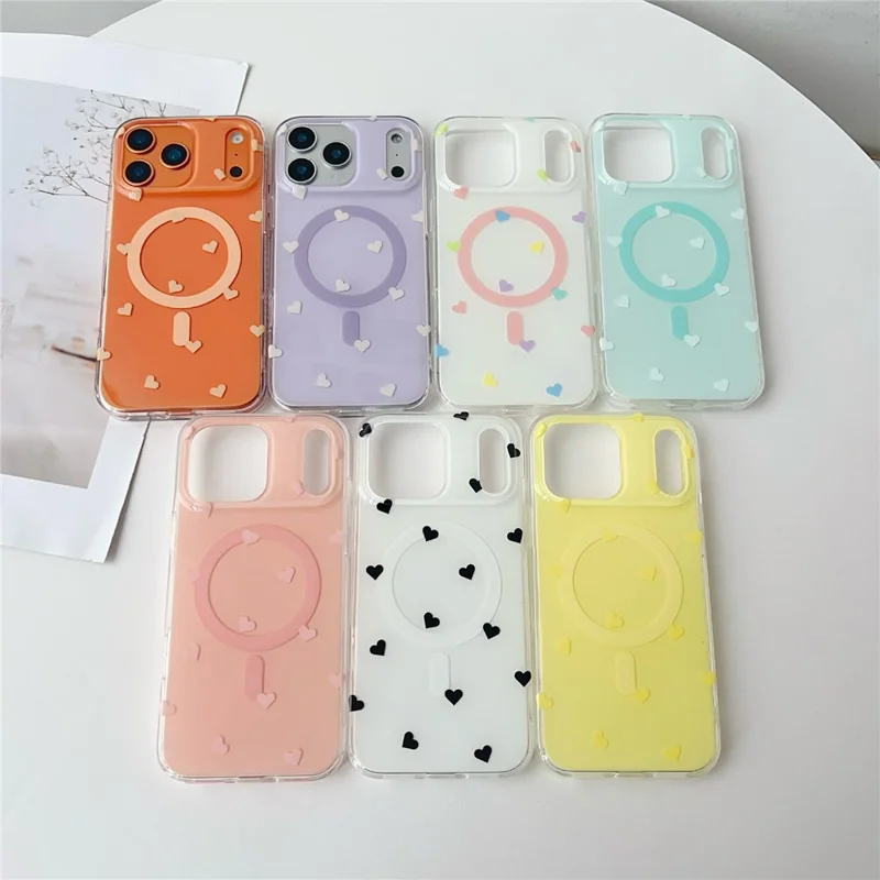 For iPhone 17 Pro Case Little Heart Pattern TPU + PC Protective Phone Cover Compatible with MagSafe - Purple