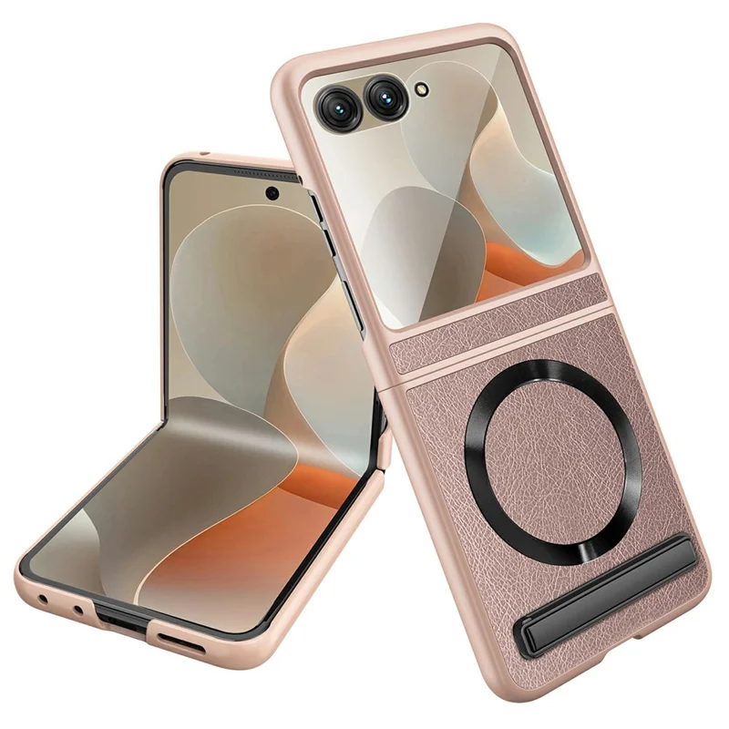 Per Motorola Razr 60 Custodia Compatibile con MagSafe Supporto per Cavalletto PC + Custodia in Pelle per Telefono con Pellicola per Schermo / Lente - Oro