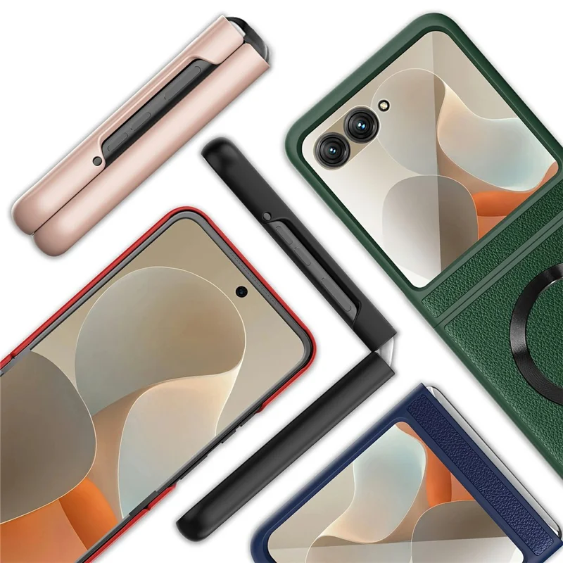 Per Motorola Razr 60 Custodia Compatibile con MagSafe Supporto per Cavalletto PC + Custodia in Pelle per Telefono con Pellicola per Schermo / Lente - Oro