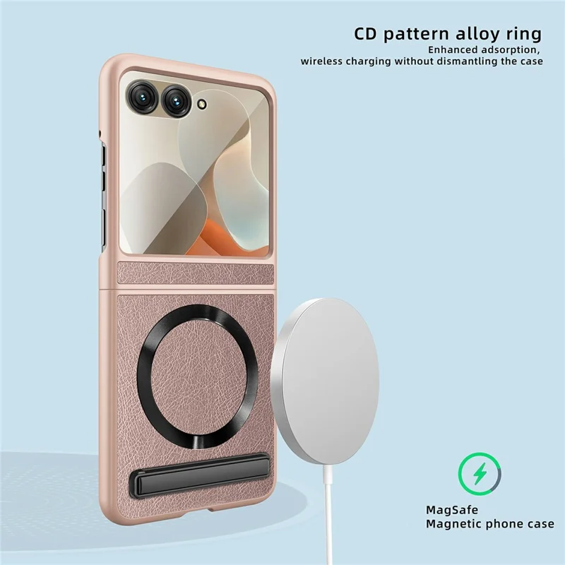 Per Motorola Razr 60 Custodia Compatibile con MagSafe Supporto per Cavalletto PC + Custodia in Pelle per Telefono con Pellicola per Schermo / Lente - Oro