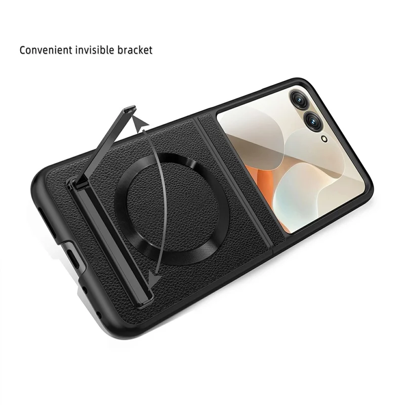 Per Motorola Razr 60 Custodia Compatibile con MagSafe Supporto per Cavalletto PC + Custodia in Pelle per Telefono con Pellicola per Schermo / Lente - Oro