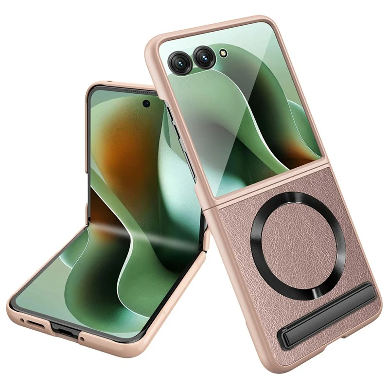 Funda para Motorola Razr 60 Ultra 5G compatible con MagSafe con soporte Funda de teléfono de PC + cuero con película de pantalla / lente - Oro
