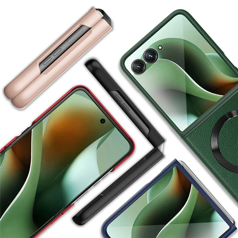 Funda para Motorola Razr 60 Ultra 5G compatible con MagSafe con soporte Funda de teléfono de PC + cuero con película de pantalla / lente - Oro