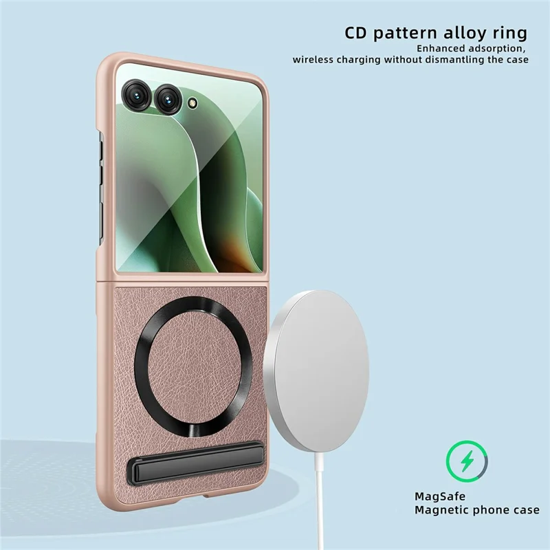 Funda para Motorola Razr 60 Ultra 5G compatible con MagSafe con soporte Funda de teléfono de PC + cuero con película de pantalla / lente - Oro