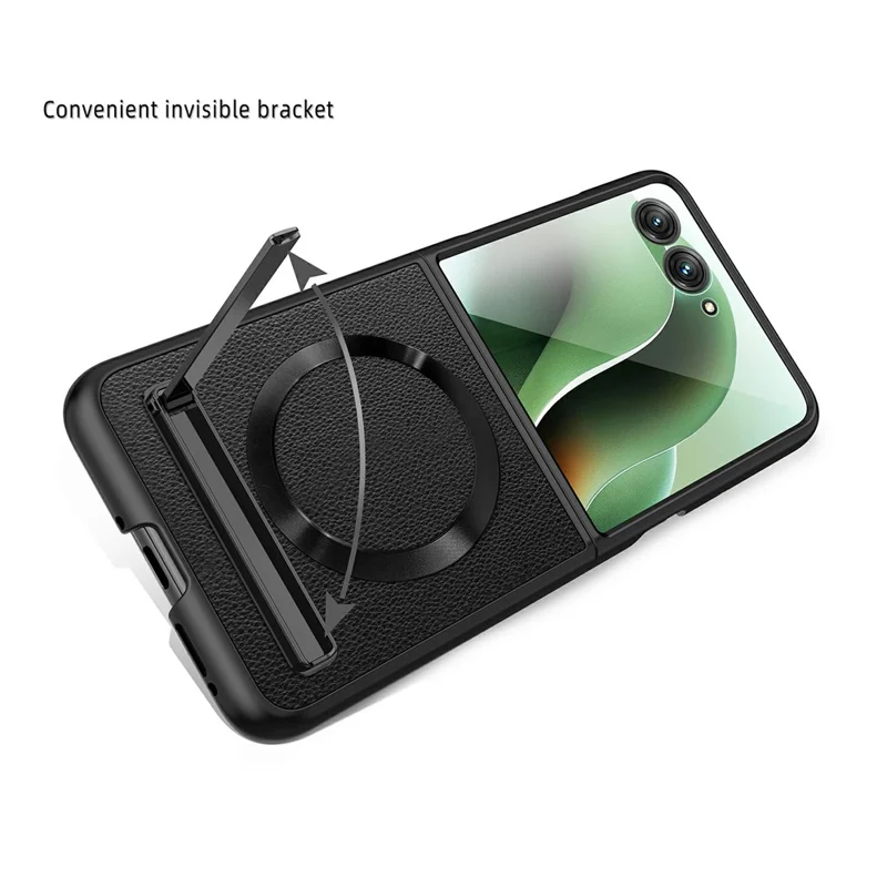 Funda para Motorola Razr 60 Ultra 5G compatible con MagSafe con soporte Funda de teléfono de PC + cuero con película de pantalla / lente - Oro