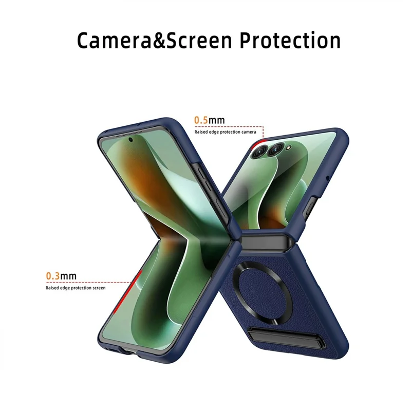 Funda para Motorola Razr 60 Ultra 5G compatible con MagSafe con soporte Funda de teléfono de PC + cuero con película de pantalla / lente - Oro