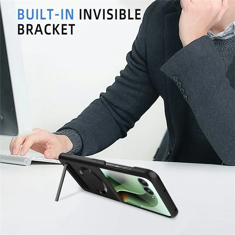 Funda para Motorola Razr 60 Ultra 5G compatible con MagSafe con soporte Funda de teléfono de PC + cuero con película de pantalla / lente - Oro