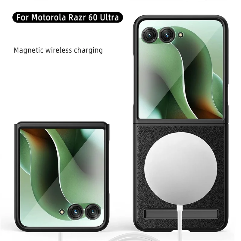 Funda para Motorola Razr 60 Ultra 5G compatible con MagSafe con soporte Funda de teléfono de PC + cuero con película de pantalla / lente - Oro