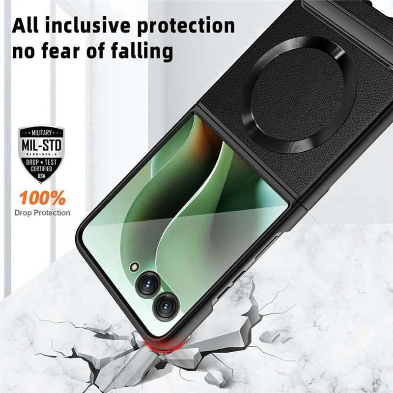 Funda para Motorola Razr 60 Ultra 5G compatible con MagSafe con soporte Funda de teléfono de PC + cuero con película de pantalla / lente - Oro