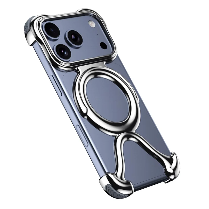 For iPhone 17 Pro Bumper Case Hard PC Magnetic Phone Cover Hollow Out Heat Dissipation - Silver