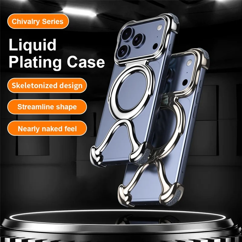 For iPhone 17 Pro Bumper Case Hard PC Magnetic Phone Cover Hollow Out Heat Dissipation - Silver