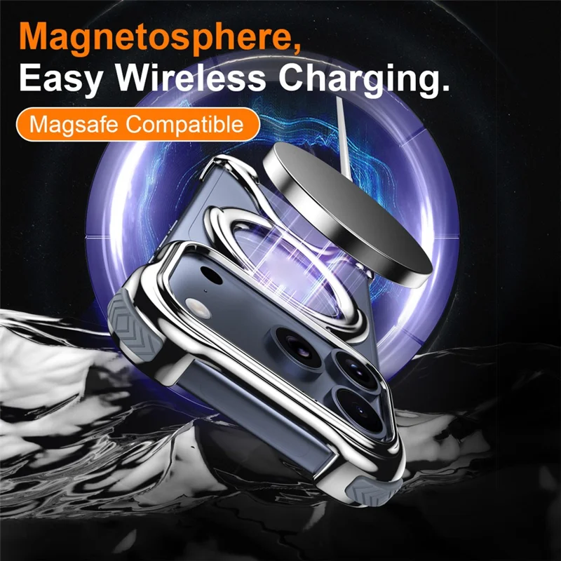 For iPhone 17 Pro Bumper Case Hard PC Magnetic Phone Cover Hollow Out Heat Dissipation - Silver