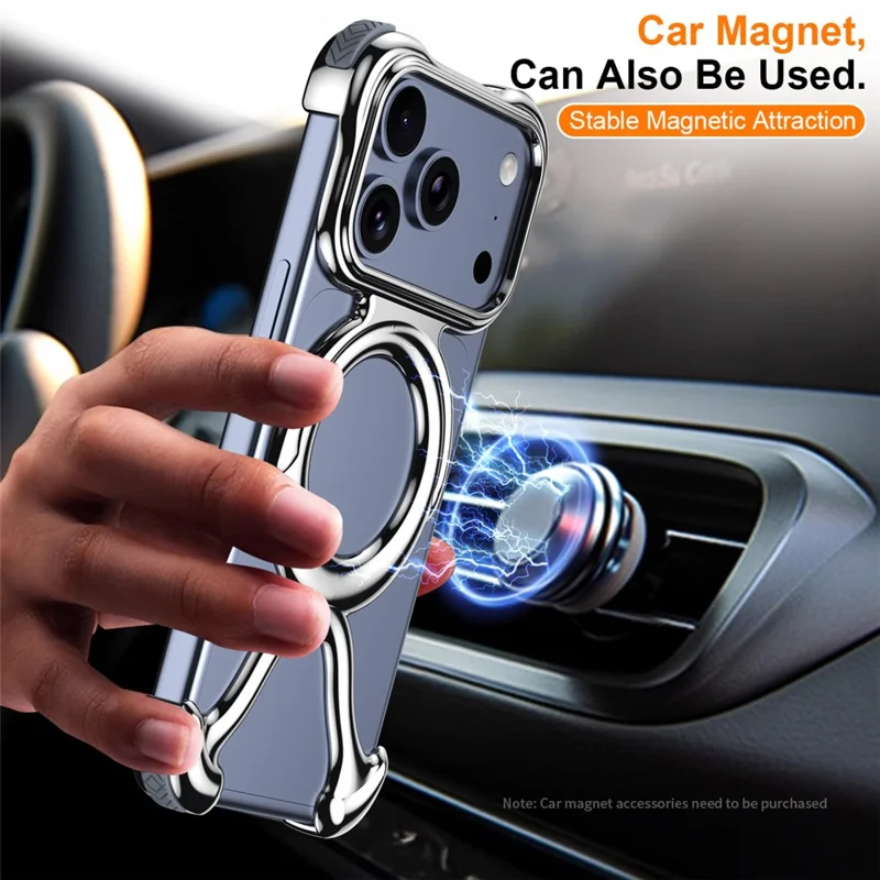 For iPhone 17 Pro Bumper Case Hard PC Magnetic Phone Cover Hollow Out Heat Dissipation - Silver