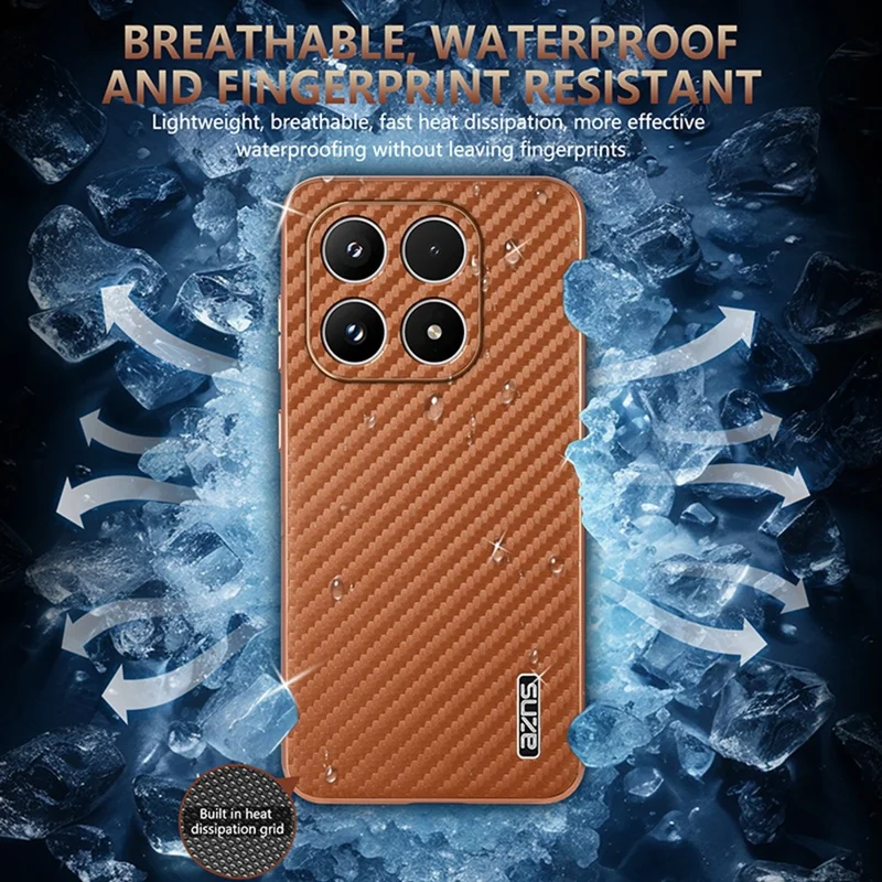 AZNS For Xiaomi 17 Case Electroplating Carbon Fiber Texture PU + TPU Phone Cover - Black