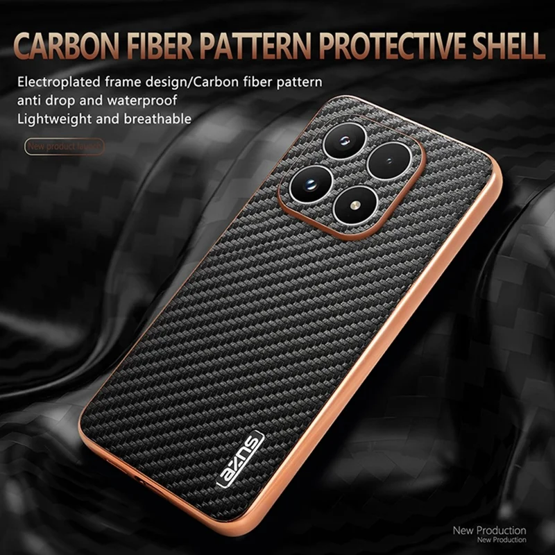 AZNS For Xiaomi 17 Case Electroplating Carbon Fiber Texture PU + TPU Phone Cover - Black