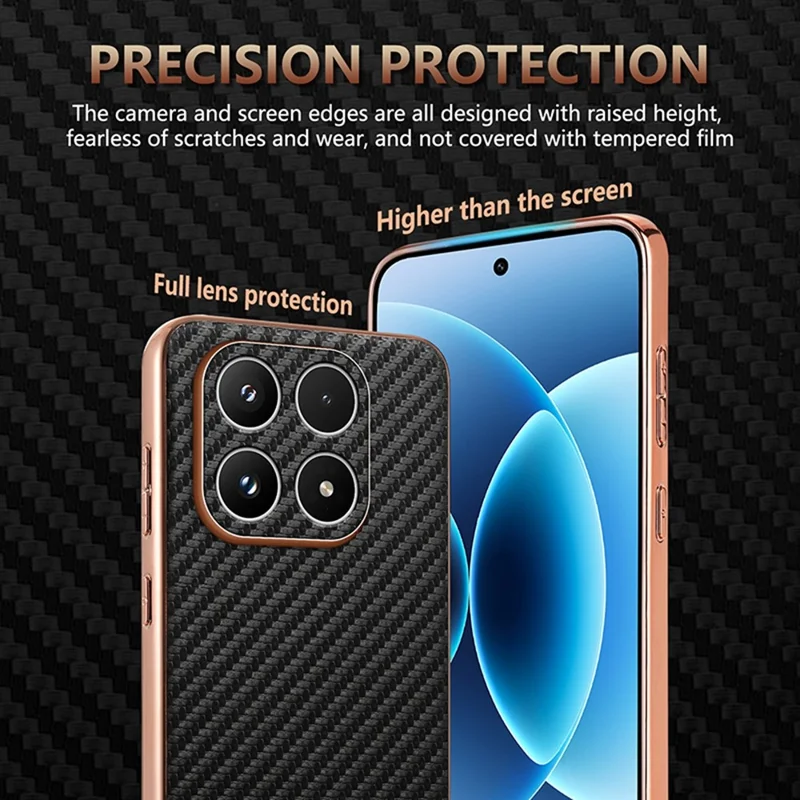 AZNS For Xiaomi 17 Case Electroplating Carbon Fiber Texture PU + TPU Phone Cover - Black