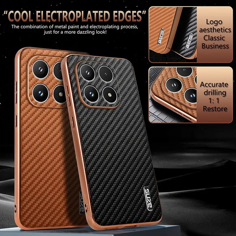 AZNS For Xiaomi 17 Case Electroplating Carbon Fiber Texture PU + TPU Phone Cover - Black