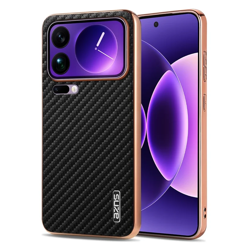 AZNS Para Xiaomi 17 Pro Max Case Eletroplatado Textura de Fibra de Carbono PU + TPU Capa de Telefone - Preto
