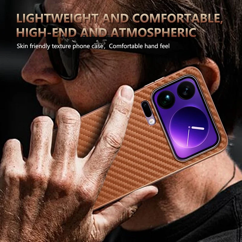 AZNS Para Xiaomi 17 Pro Max Case Eletroplatado Textura de Fibra de Carbono PU + TPU Capa de Telefone - Preto